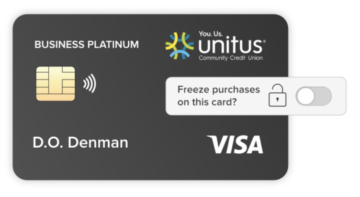 tarjeta de crédito business platinum con controles de encendido y apagado